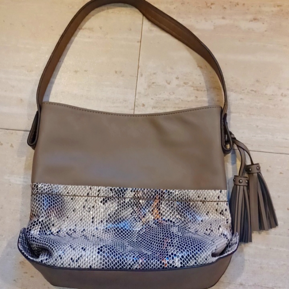 Sondra Roberts Squared Multi-Colored Croc Print Tannish Gray Shoulder Bag